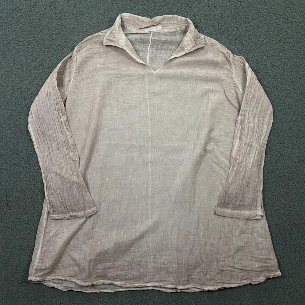 Blouse Women One Size Pink Collared Gauze Cotton Sheer Tunic Top Lagenlook Italy